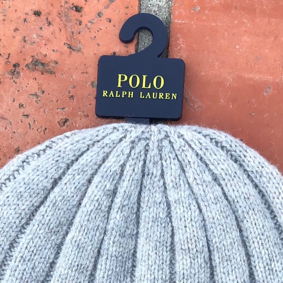 POLO Ralph Lauren Wool Cuffed Ribbed Beanie Cap NWT Grey - Picture 4 of 6